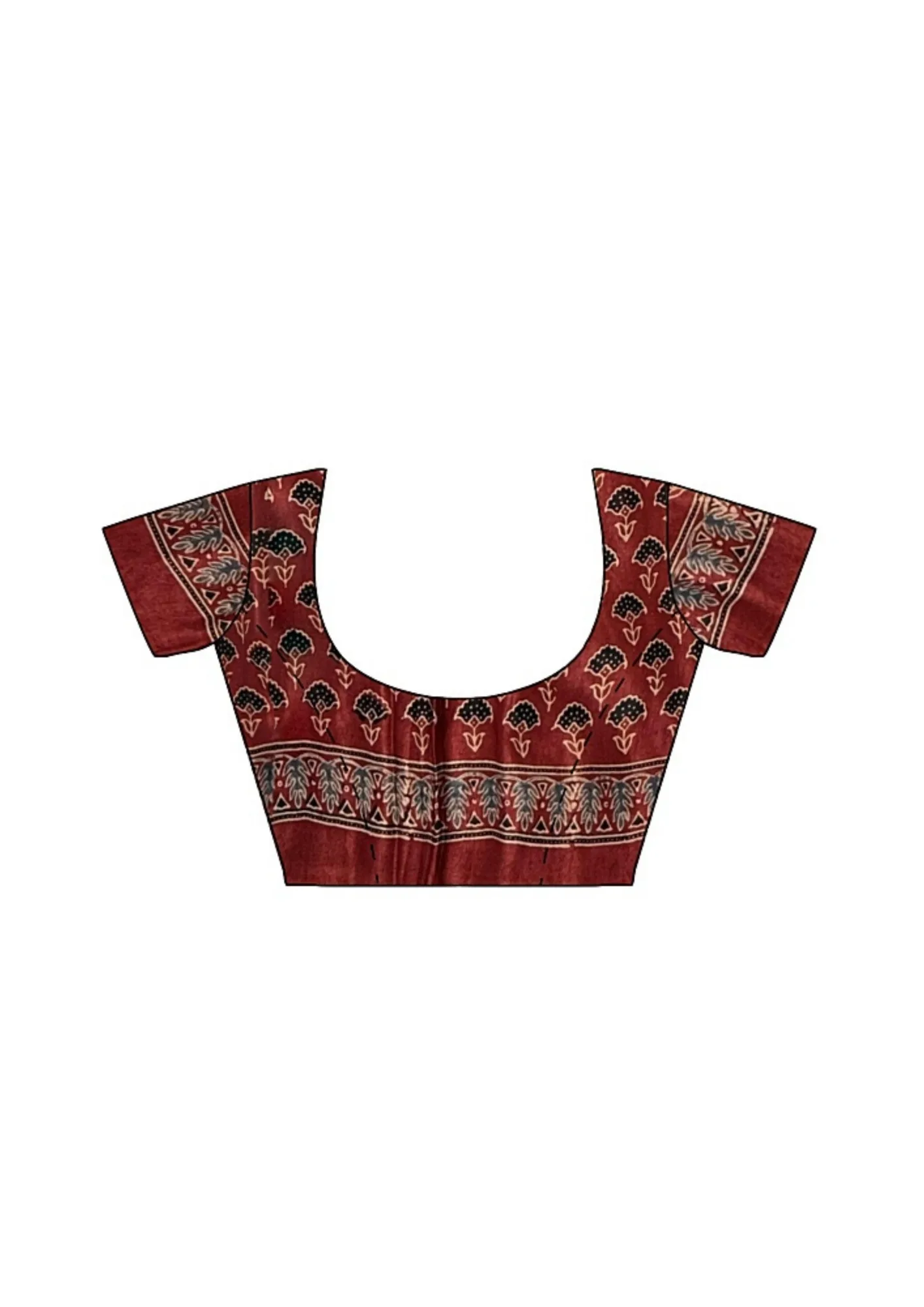 Bold Elegance: Red & Black Handblock Pure Modal Silk Saree - Image 4