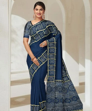 Timeless Teal: Ghatchola Handblock Modal Silk Saree