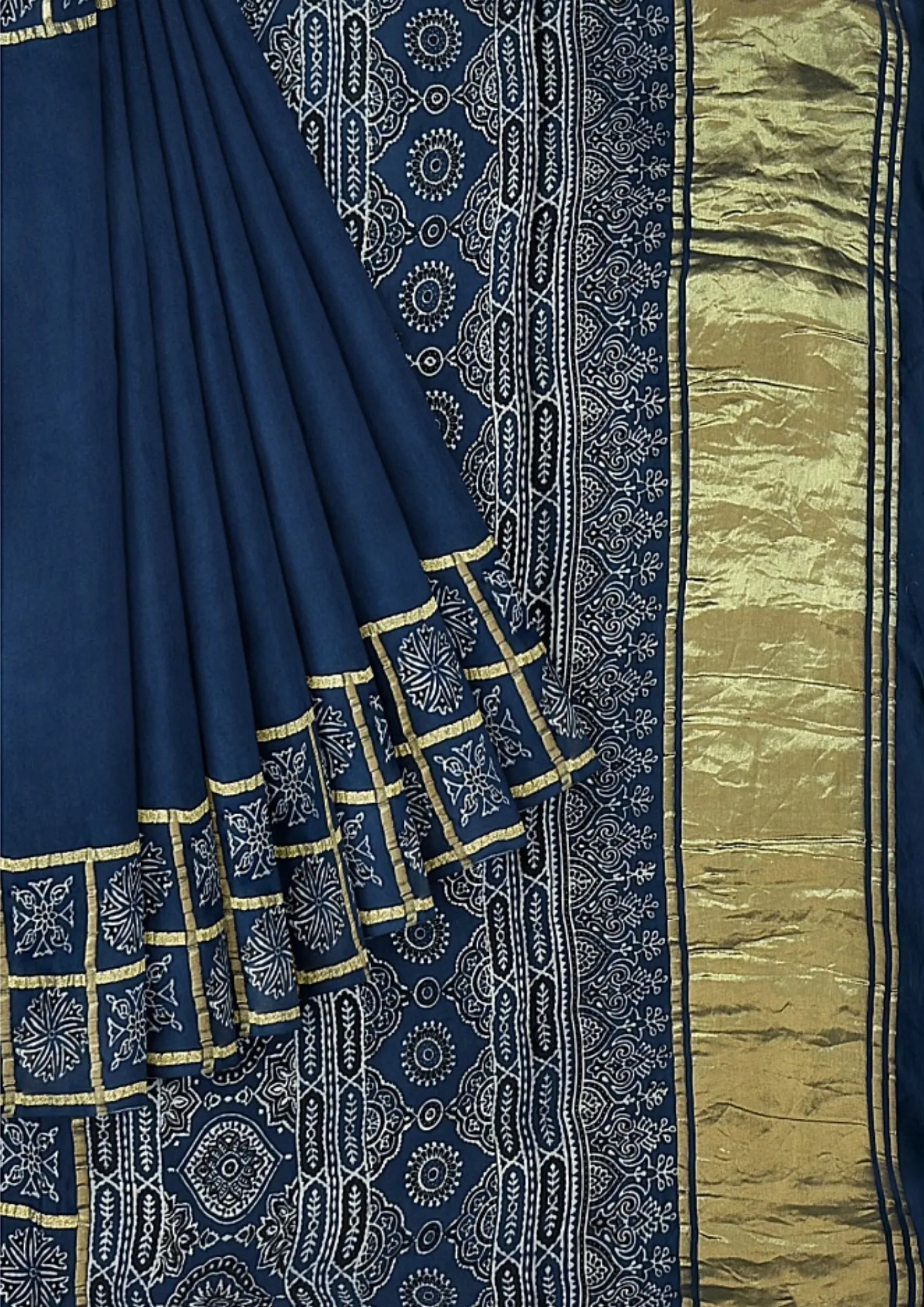 Timeless Teal: Ghatchola Handblock Modal Silk Saree - Image 7