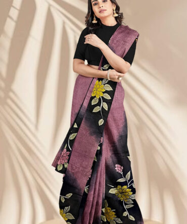 Artisanal Contrast: Handpainted Batik Matka Linen Saree