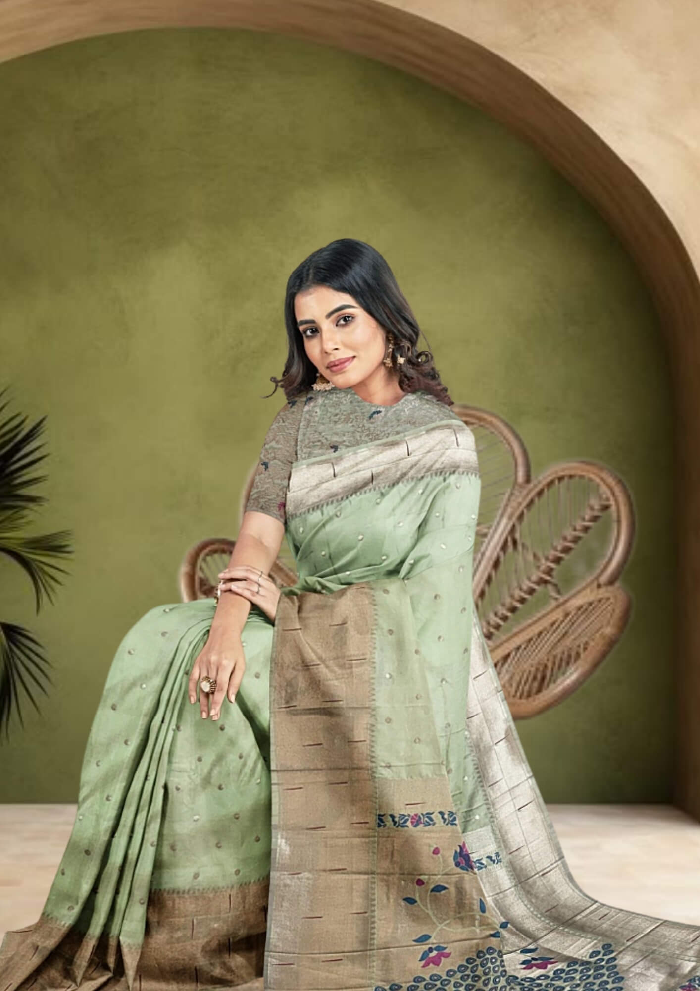 Pista Green Katan Silk Saree with Peacock Paithani Aanchal: A Symphony of Indian Craftsmanship