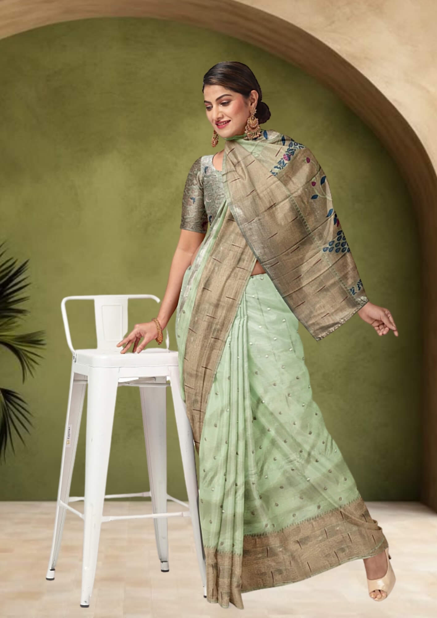 Pista Green Katan Silk Saree with Peacock Paithani Aanchal: A Symphony of Indian Craftsmanship