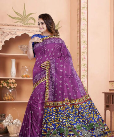 Distinctive Elegance: Bandhani & Kalamkari Modal Silk Saree