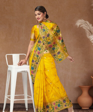 Exquisite Yellow Katan Silk Saree with Paithani Work: A Legacy from Maharashtra