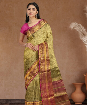 Raga Kanjipuram Handwoven Jari Work Saree in Radiant Gold: A Timeless Treasure