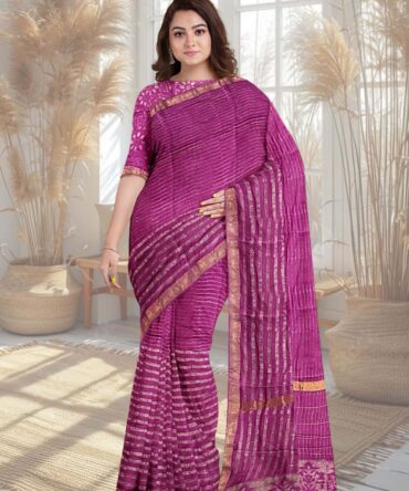 Cotton-Silk Maheshwari Saree in Pink