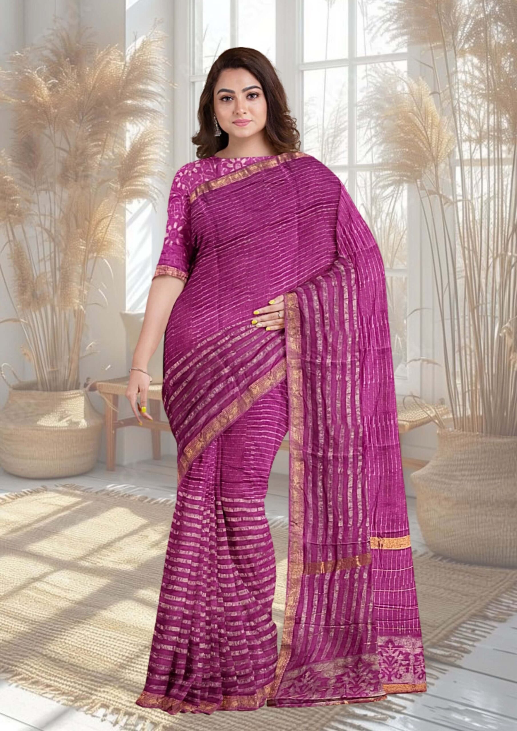 Cotton-Silk Maheshwari Saree in Pink