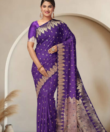 Enchanting Violet: Handwoven Banarasi Katan Silk Saree