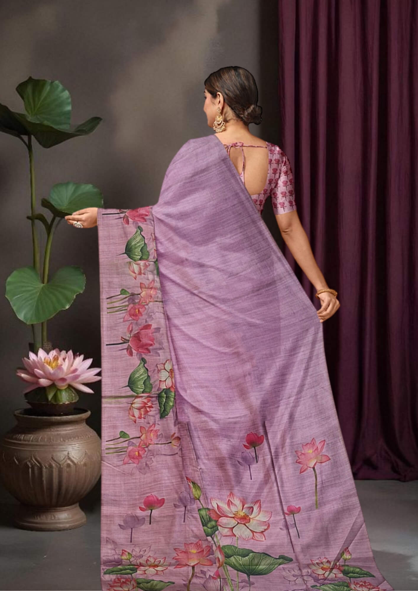 Lotus Dream: Lavender Pink Half Tussar Saree
