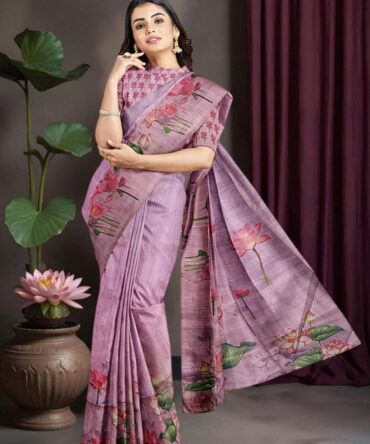Lotus Dream: Lavender Pink Half Tussar Saree