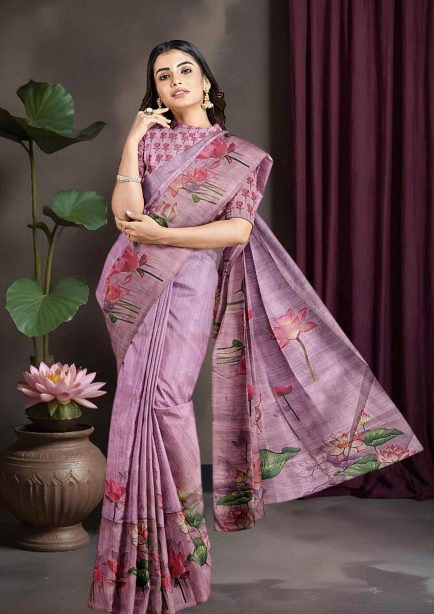Lotus Dream: Lavender Pink Half Tussar Saree