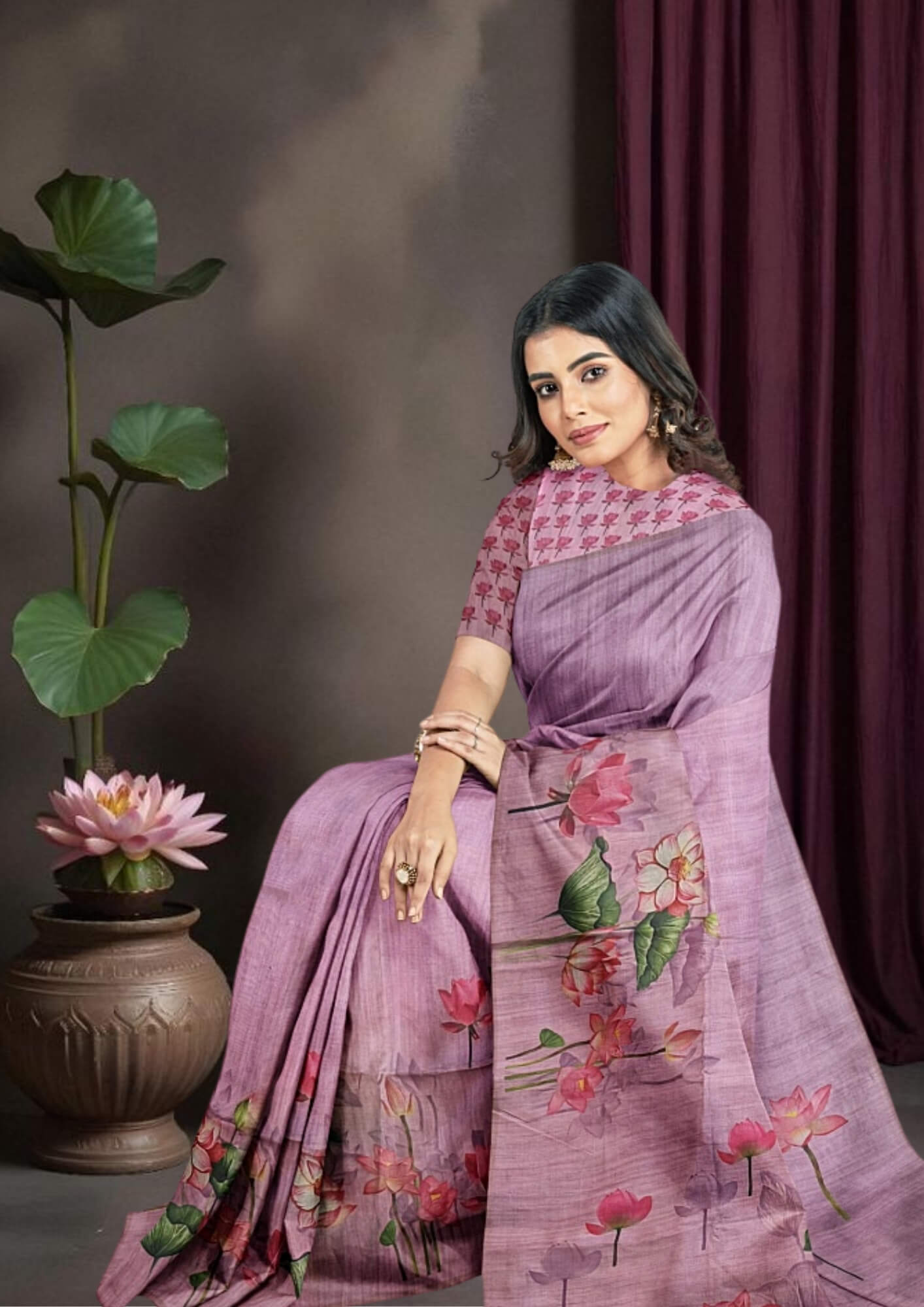Lotus Dream: Lavender Pink Half Tussar Saree