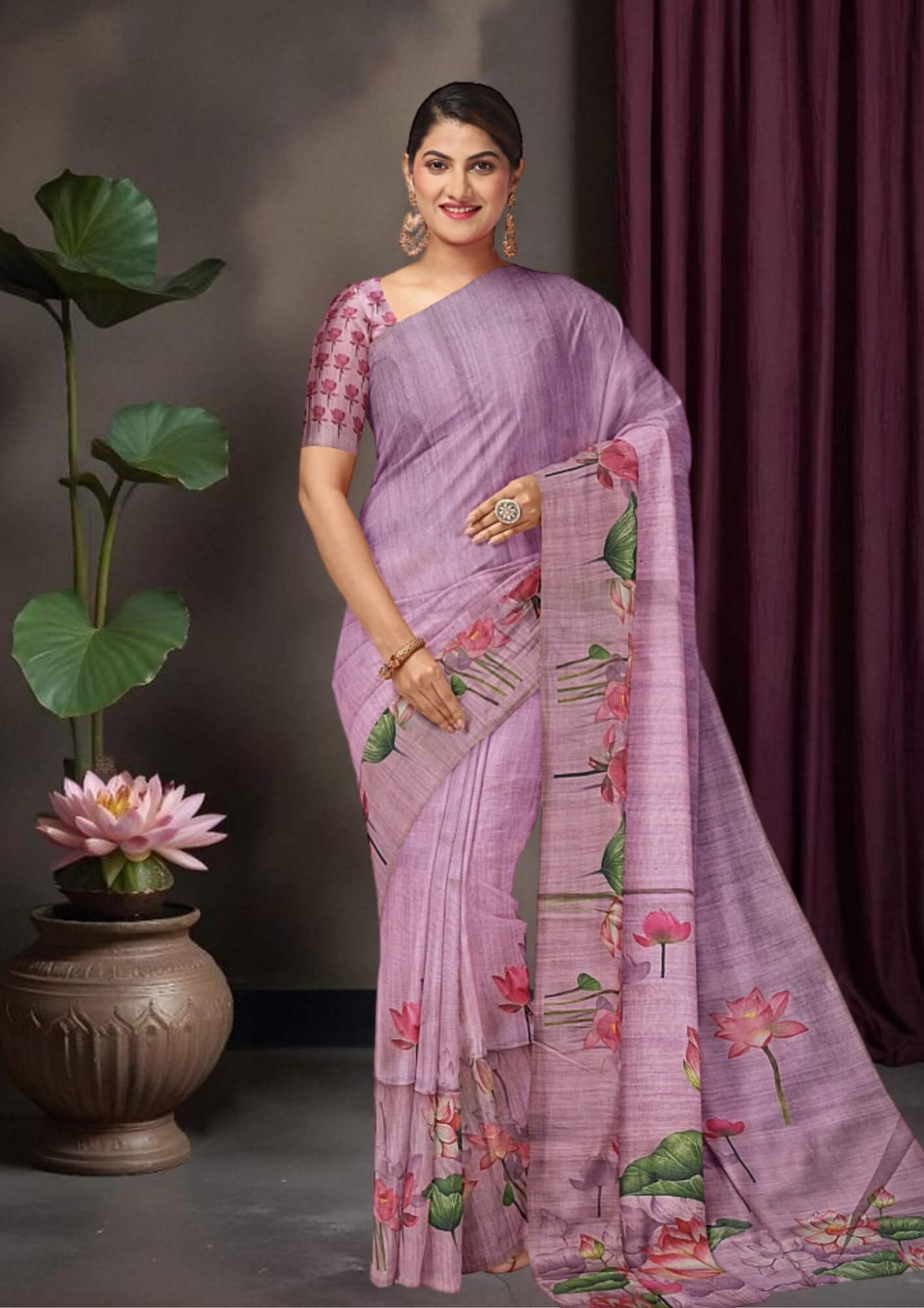 Lotus Dream: Lavender Pink Half Tussar Saree
