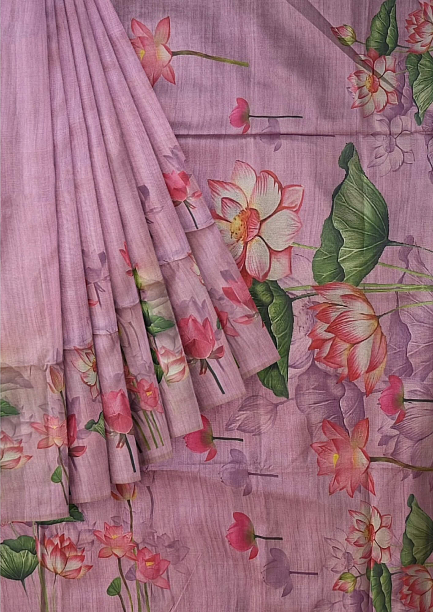 Lotus Dream: Lavender Pink Half Tussar Saree