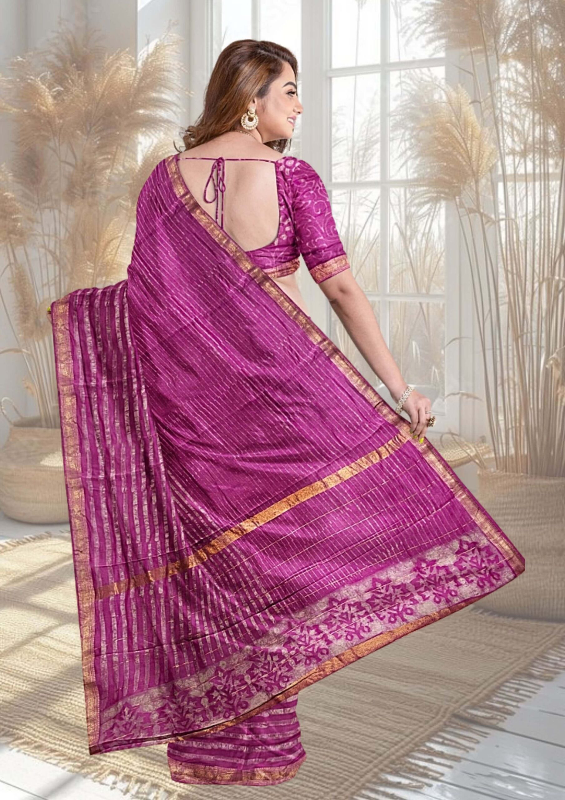 Cotton-Silk Maheshwari Saree in Pink