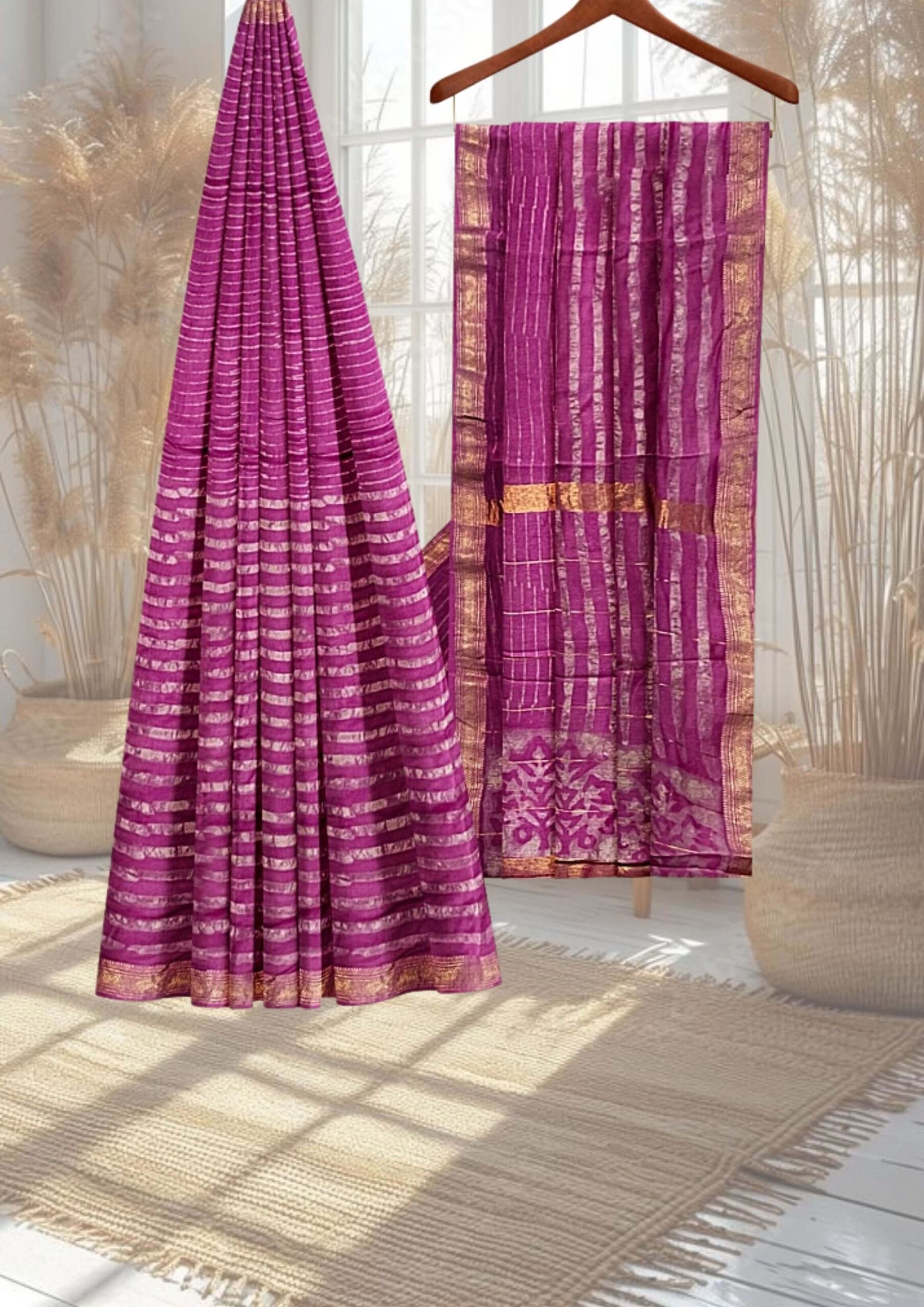 Cotton-Silk Maheshwari Saree in Pink