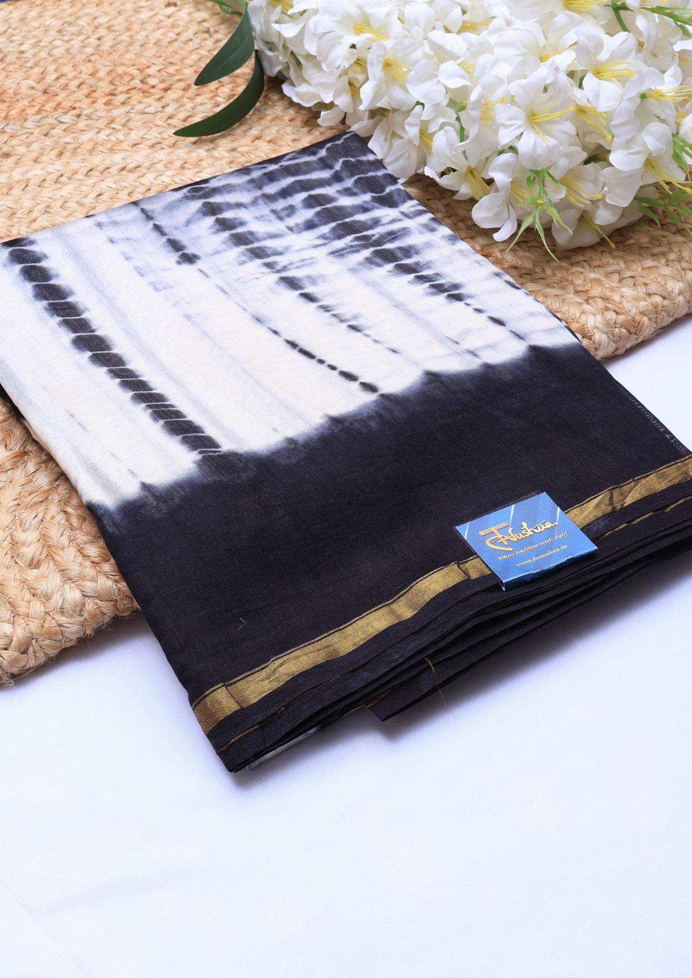 Elegant Simplicity: Black & White Chanderi Saree