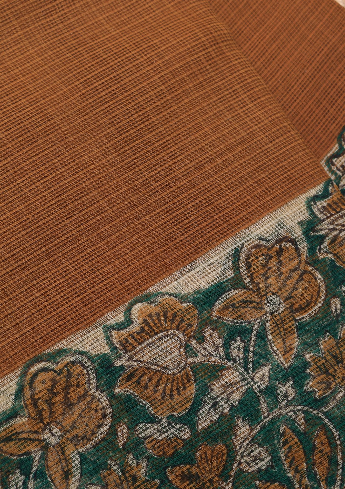 Mustard with Green Block Printed Kota Saree