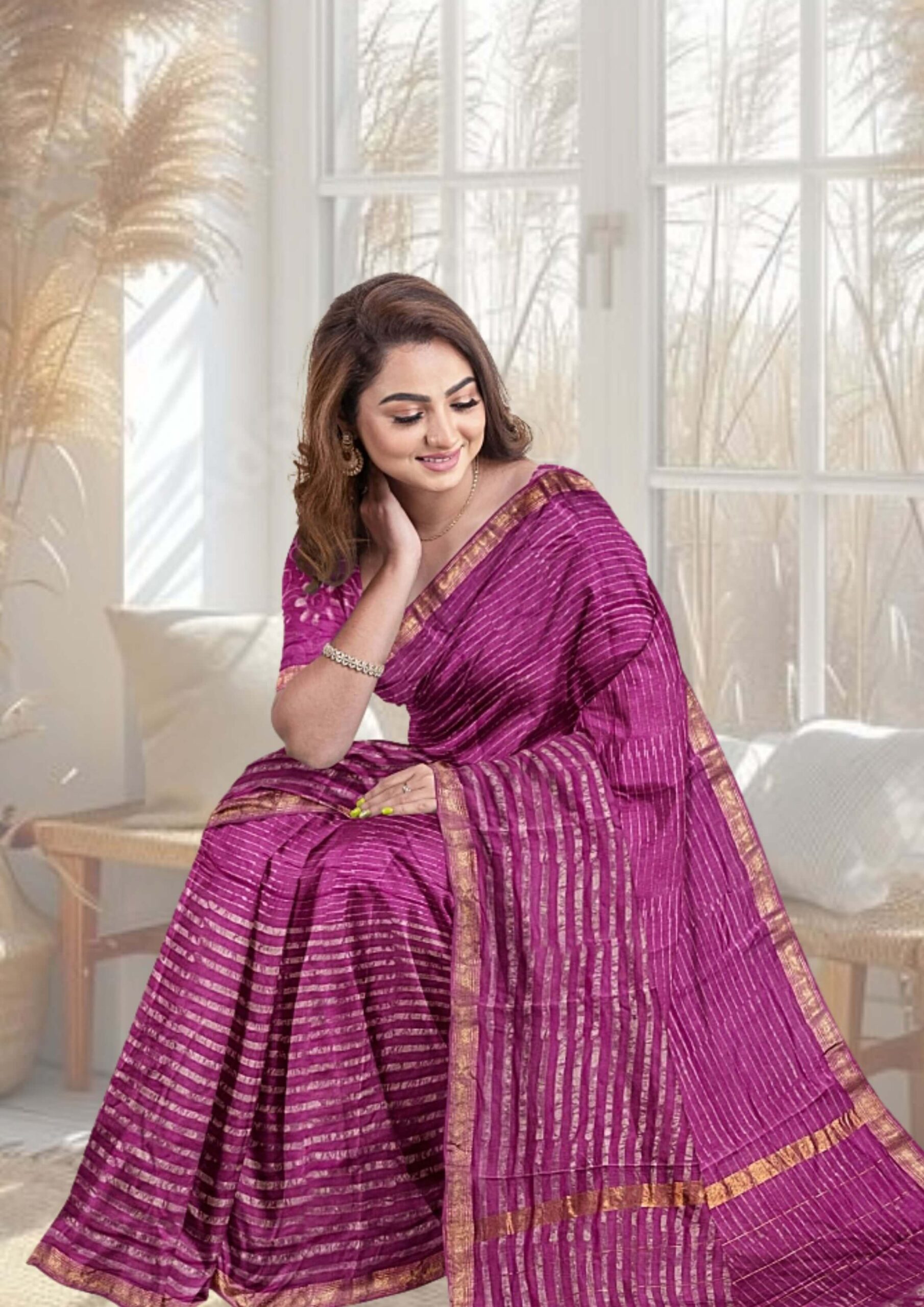 Cotton-Silk Maheshwari Saree in Pink