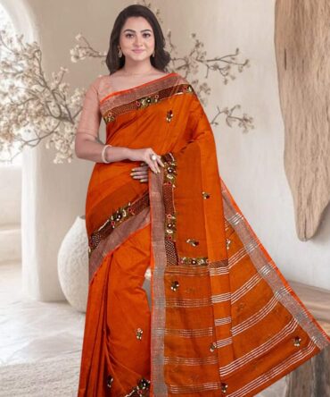 Hand-Embroidered Orange Linen Masterpiece