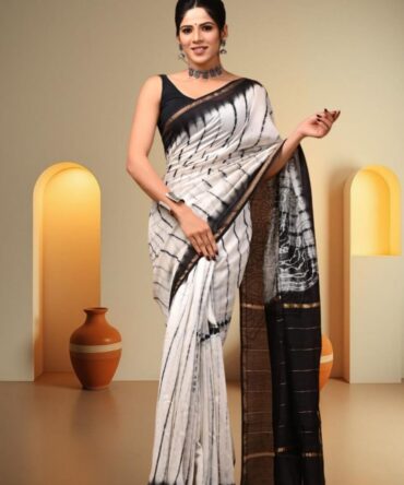 Black White Chanderi Saree