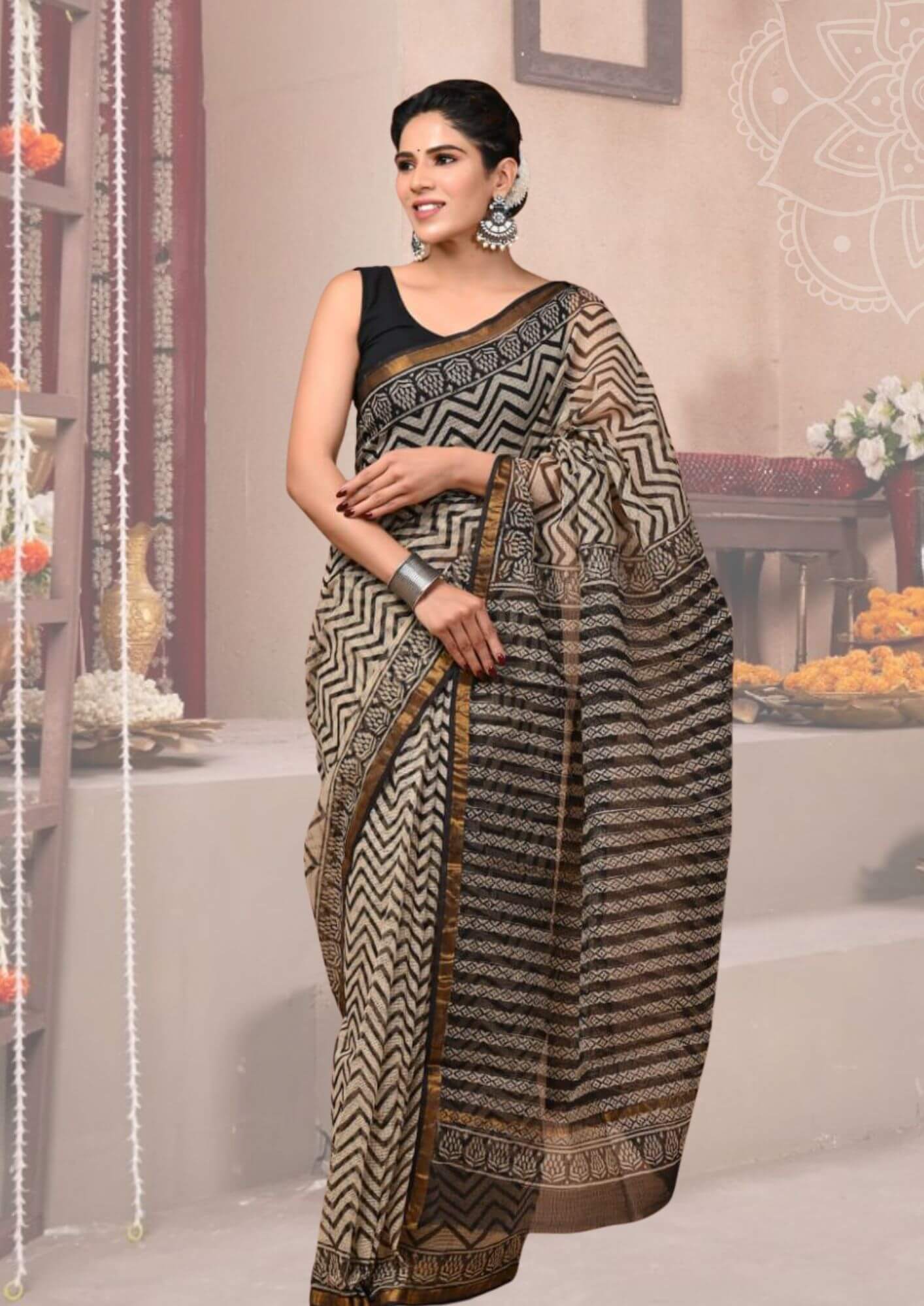 Black White Kota Saree