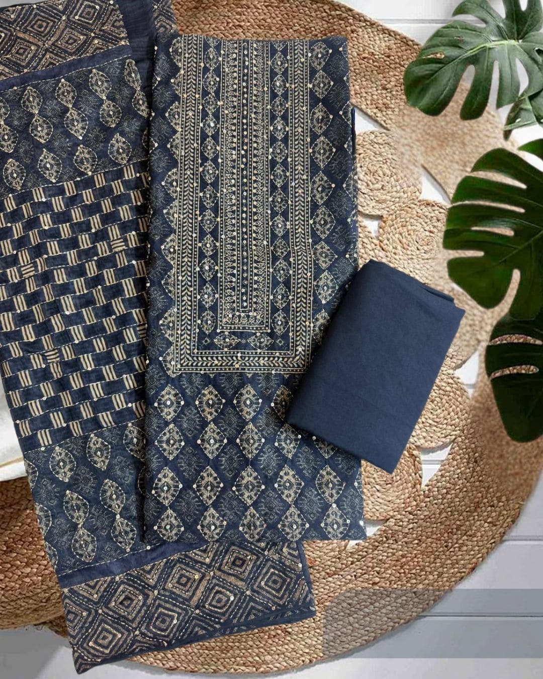 Blue Embroidered Maheshwari Suit_