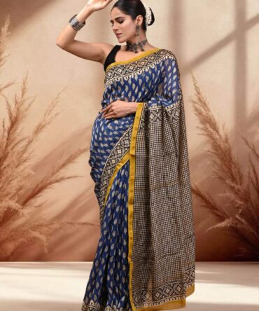 Blue & yellow Maheshwari Saree