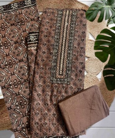 Brown Embroidered Maheshwari Suit_