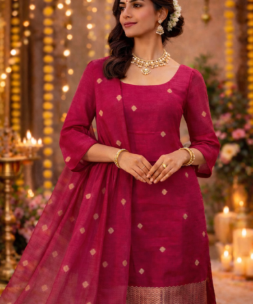 Radiant Elegance: Pink Jamdani Zari Weave Suit Set