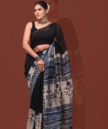 Classic Black Blue Maheshwari Saree