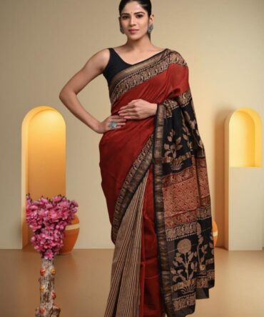 Deep Red Chanderi Saree