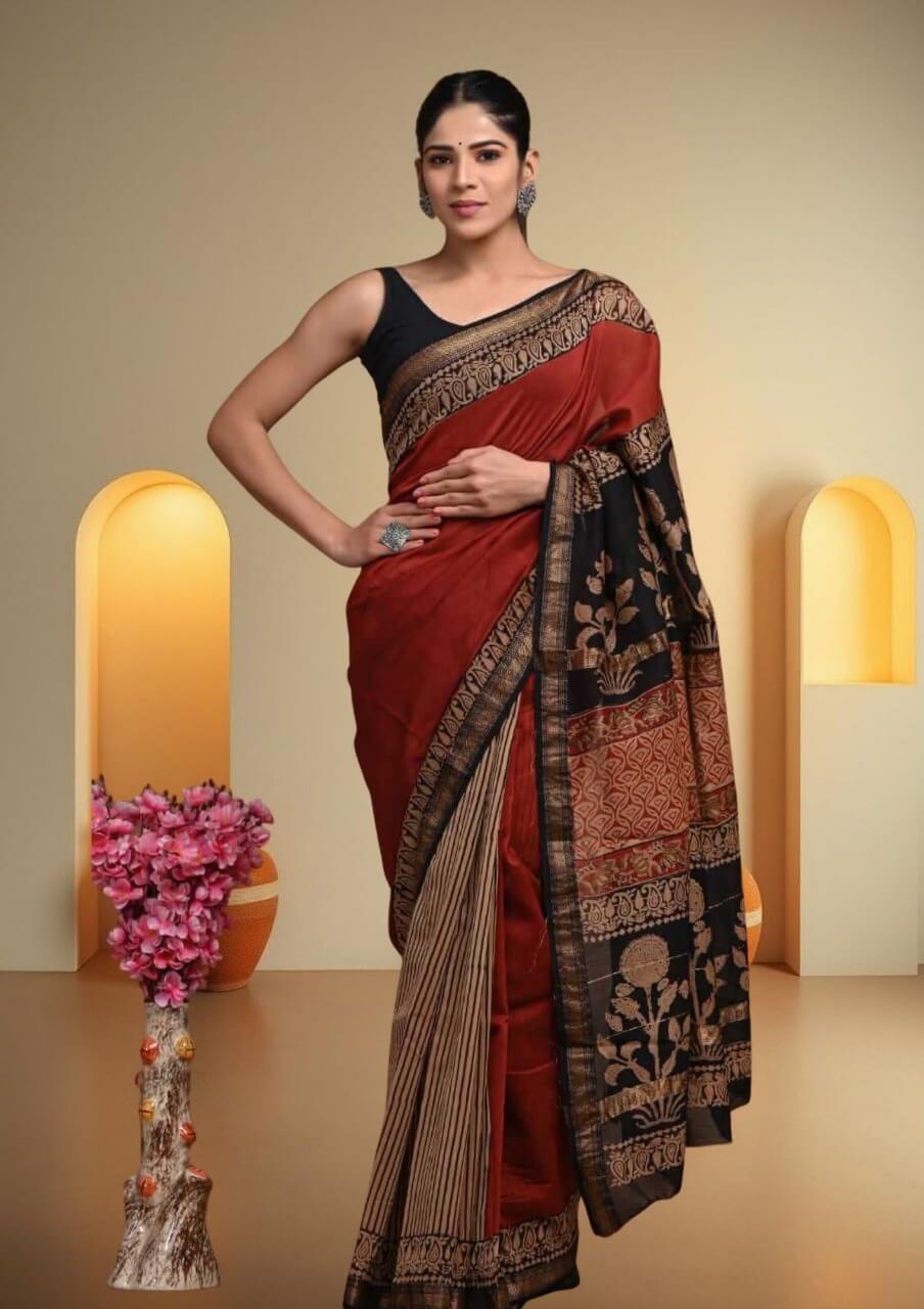 Deep Red Chanderi Saree