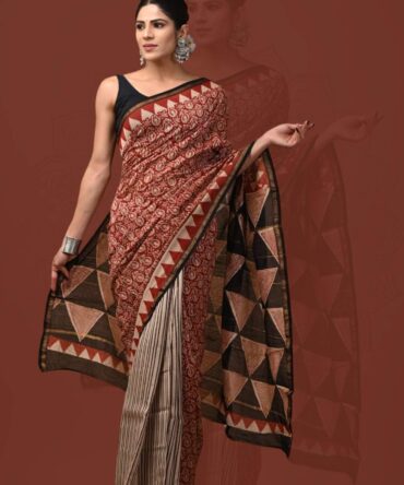 Deep Red Printed Maheshwari Saree