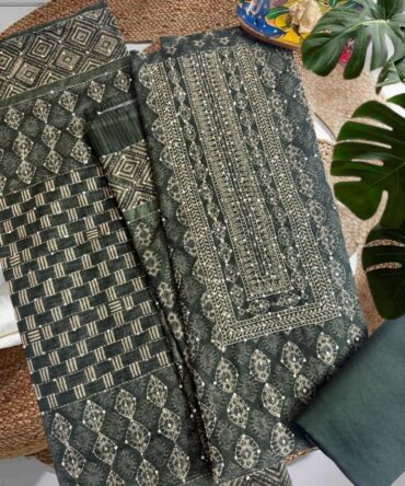 Green Embroidered Maheshwari Suit