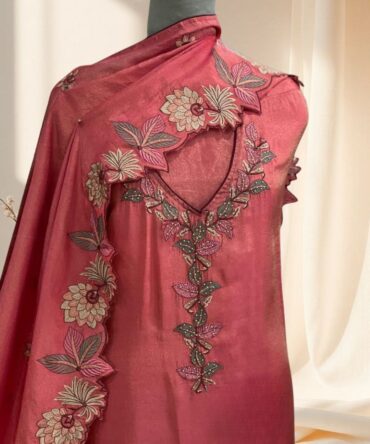 Peach Shimmer Tissue Applique Suit