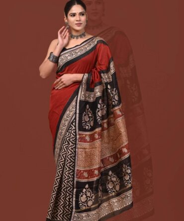Red & Black Maheshwari Saree