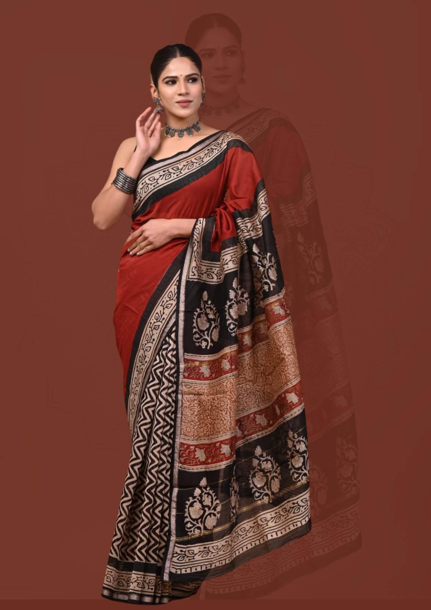 Red & Black Maheshwari Saree