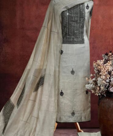 Sand Silk Jamdani Weave & Sequins Knot Work Unstitched Suit_