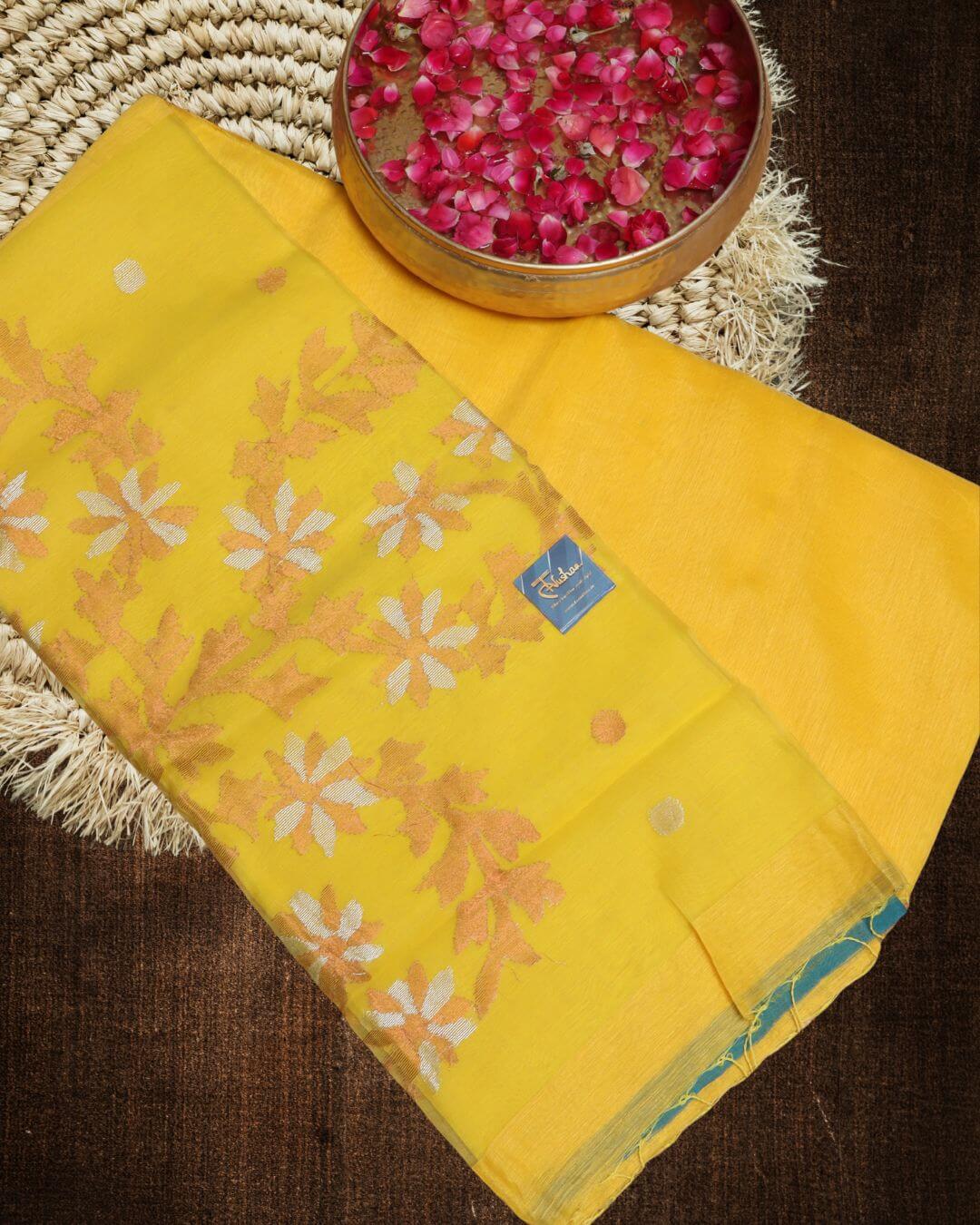 The Sunshine Yellow Handwoven Silk Linen Saree