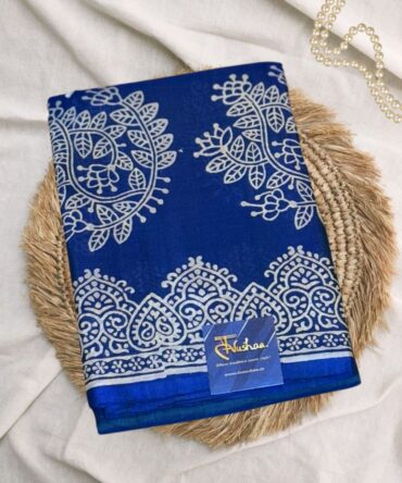 The Blue Bishnupuri Katan Silk Handblock Saree: Timeless Elegance