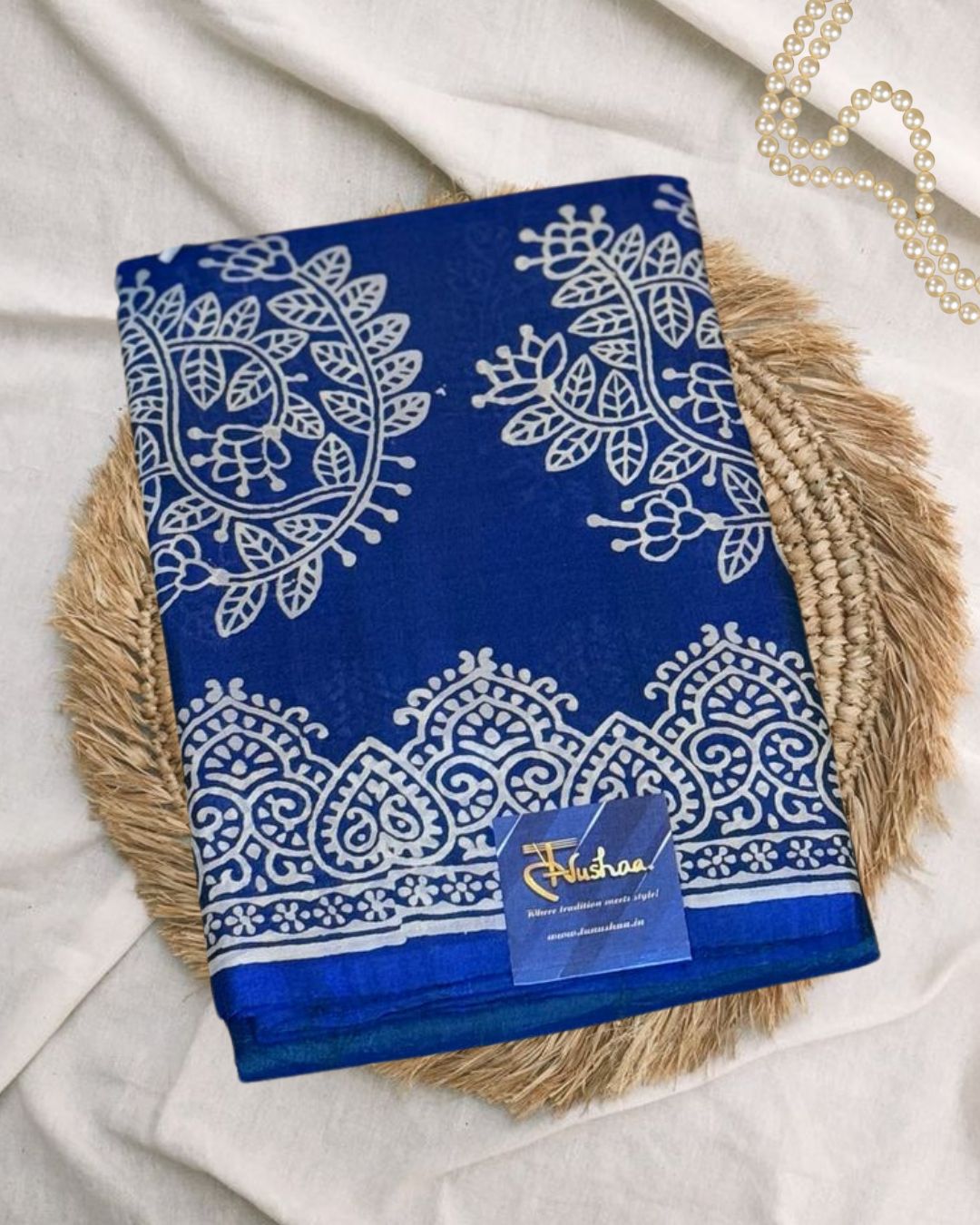 The Blue Bishnupuri Katan Silk Handblock Saree: Timeless Elegance