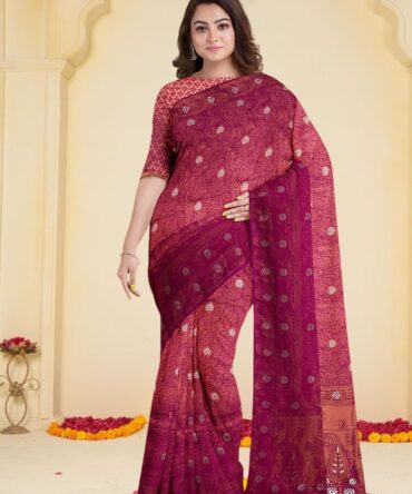 Magenta & Gold Banarasi Saree with Zari Buti: A Celebration of Opulence