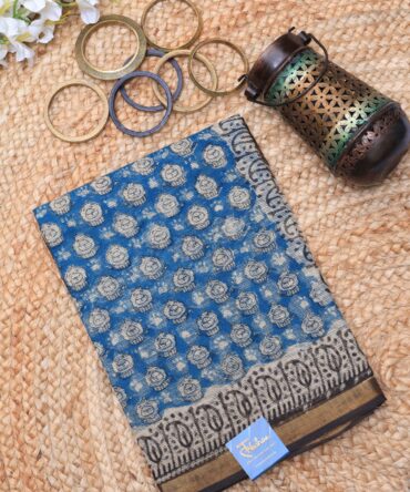 Blue Printed Kota Saree