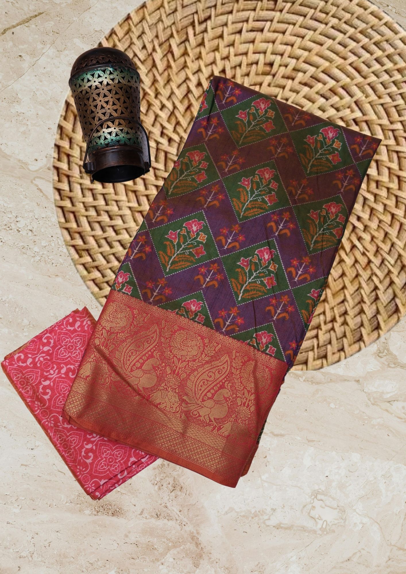 Regal Violet & Pink Patola Silk Ensemble