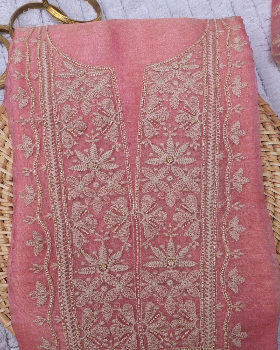 Shimmer Embroidered Pink Organza Suit Set