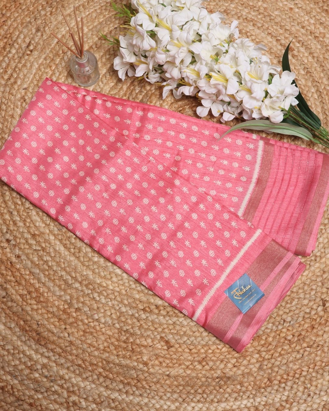 Pink Dola Silk Block Printed Saree