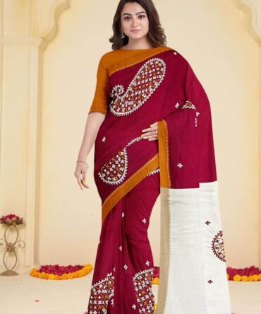Mangalori Bengal Cotton Saree with Gujarati Stitch - A Fusion of Grace and Handcrafted Artistry