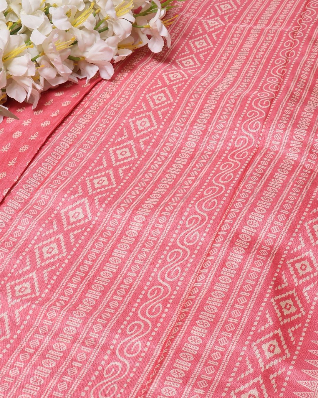 Pink Dola Silk Block Printed Saree
