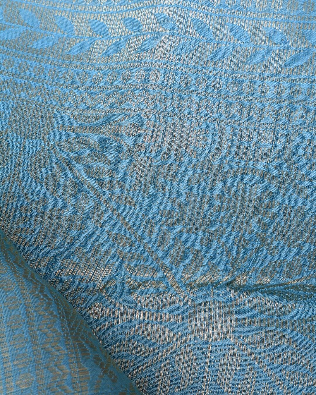 Sea Green Crepe Saree with Peach Designer Blouse